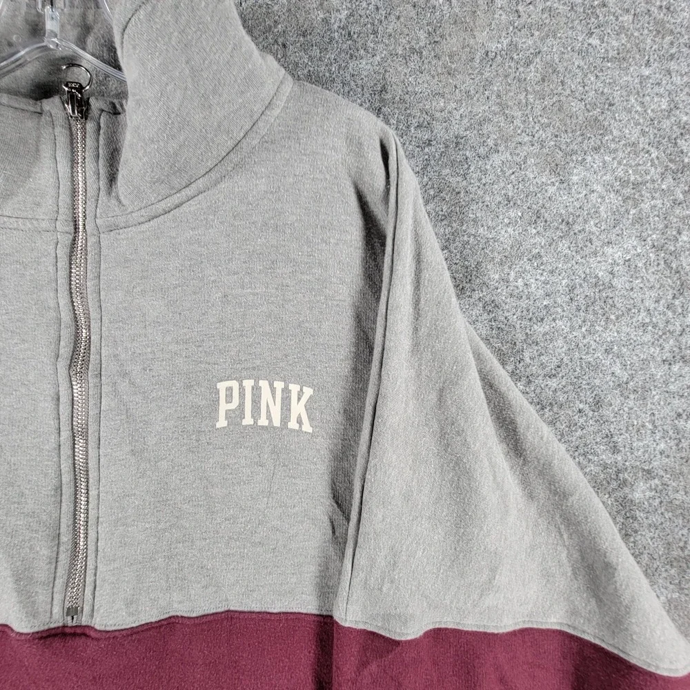 Victoria's Secret Varsity 1/2-Zip Sweatshirt Womens XL Gray‎ Maroon Love Pink